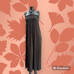 Tart sz MD chocolate brown maxi dress elastic bust metal neck ring w tie